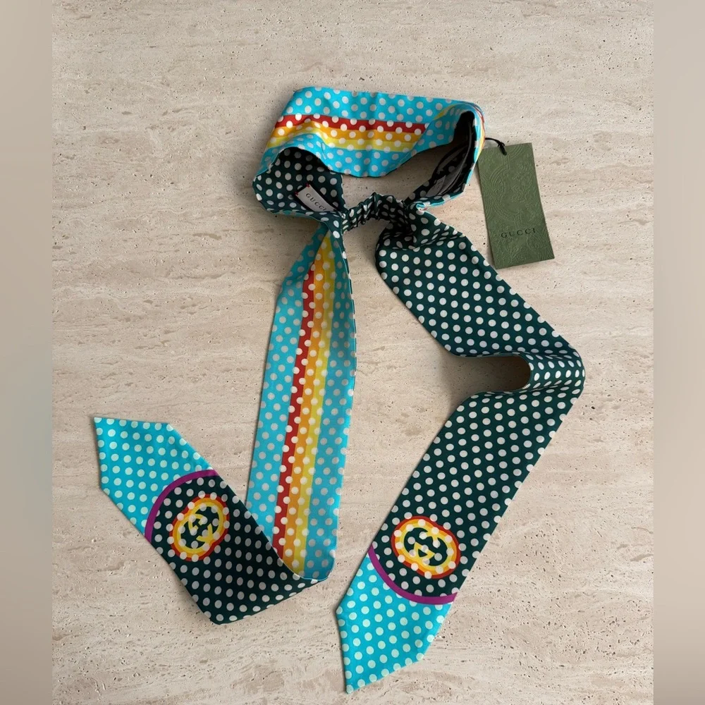 NWT Gucci Polka Dot Print Silk Headscarf Sz/ S